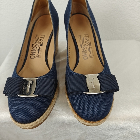 Salvatore Ferragamo Darley Espadrille Blue Denim Wedges Size 5C Women's - Picture 8 of 16